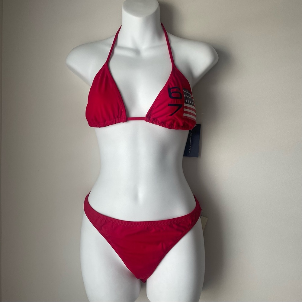 Ralph Lauren Two Piece Red 67 Flag Bikini Set Size 12